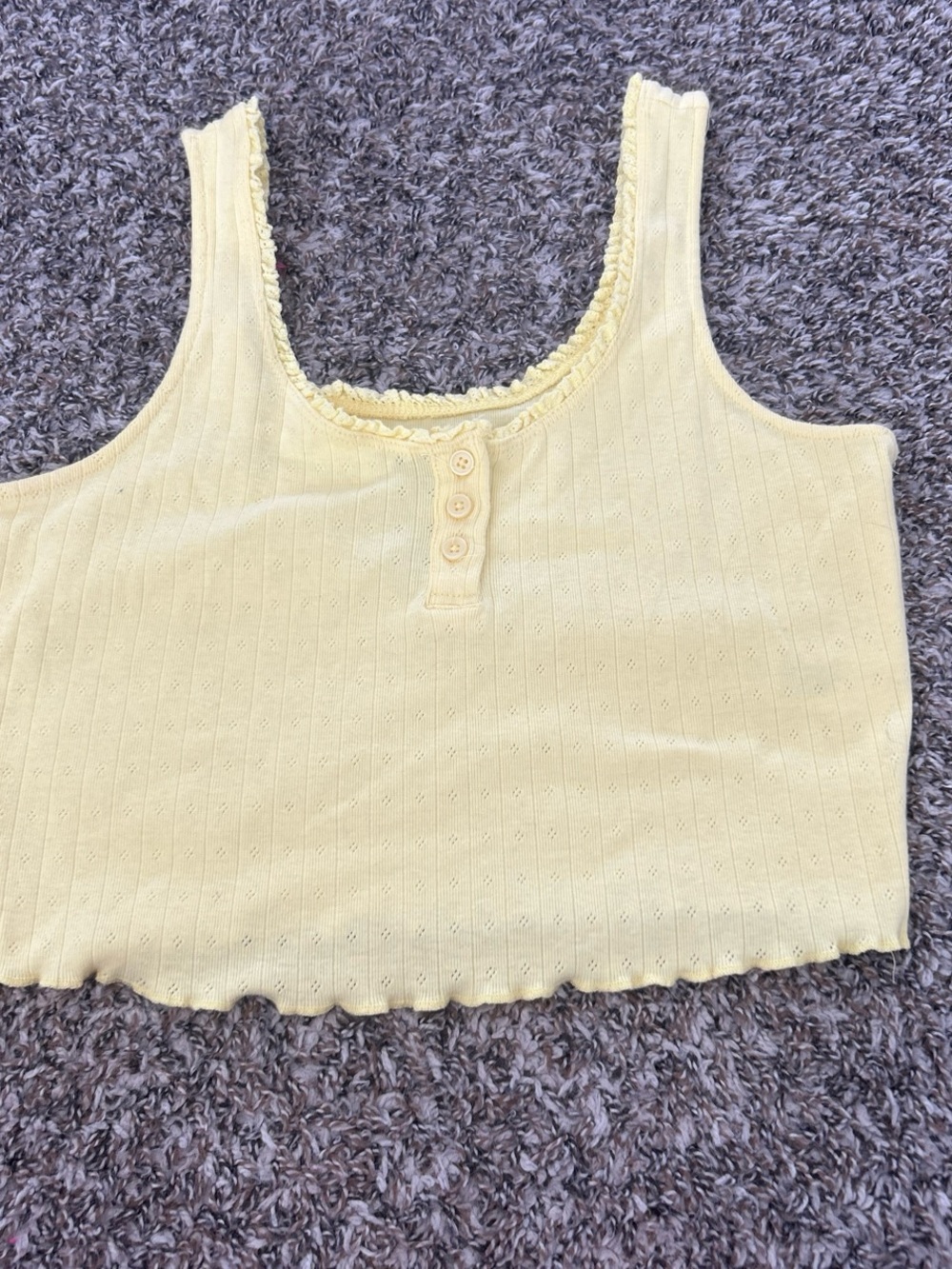 SO Pale Yellow Ribbed Button-Front Crop Tank